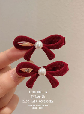 新年红色头饰发夹儿童公主刘海夹前额侧边夹子小号蝴蝶结发卡对夹