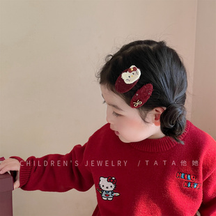 新年红色草莓樱桃kitty发夹女童碎发发卡宝宝刘海夹头绳发圈头饰