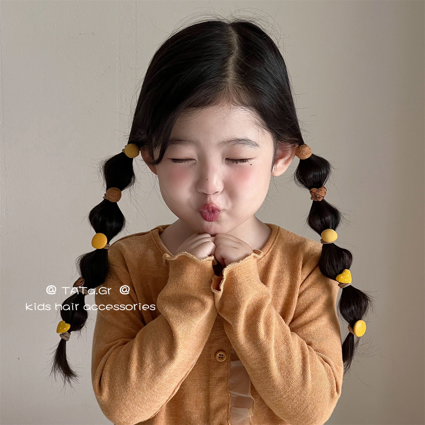 韩版童趣小球球儿童小号焦糖色碎花波点发绳女童扎辫子迷你头饰