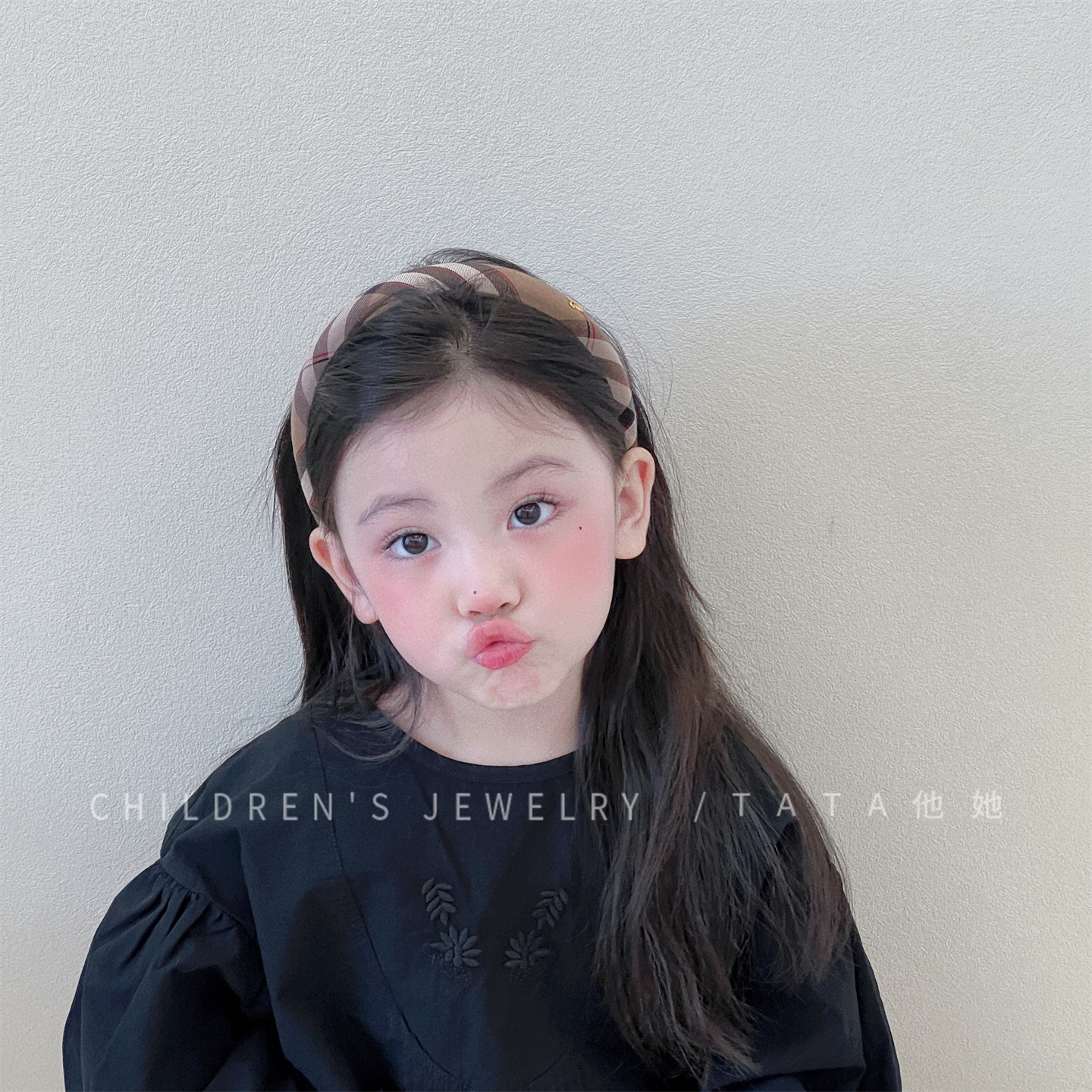 经典卡其格纹发箍小女孩复古