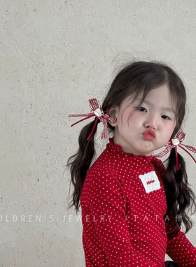 韩系红色格纹kt猫ins儿童高弹力可发圈爱宝宝扎马尾头绳发饰皮筋