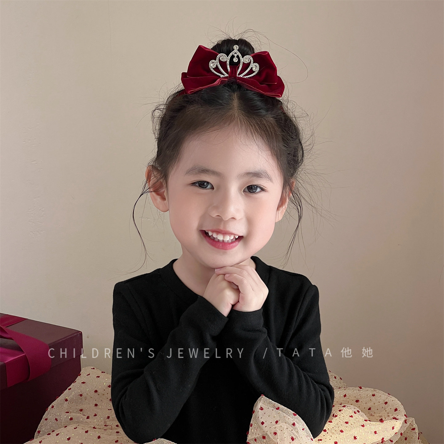 酒红色丝绒皇冠头饰新年高级感儿童发夹公主风立体蝴蝶结顶夹发卡,童装/婴儿装/亲子装,发饰,淘宝优惠券,粉丝福利购,淘宝优惠卷