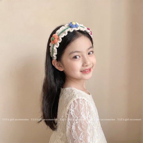 ins田园风毛线花朵女童发箍