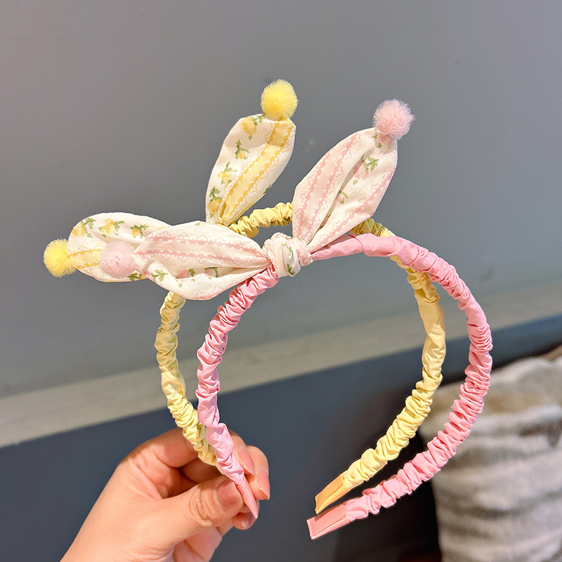 儿童可爱毛球布艺兔耳朵碎发头箍