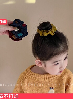 高级感丝绒黄色大肠圈小女孩秋冬卡通可爱丸子头酒红发圈发绳发饰
