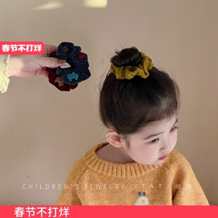 高级感丝绒黄色大肠圈小女孩秋冬卡通可爱丸子头酒红发圈发绳发饰