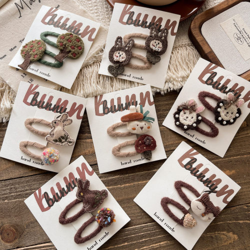 宝宝咖色系可爱卡通小兔发饰发卡