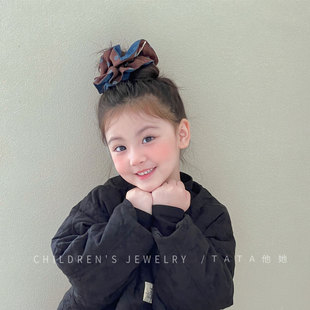 复古咖色波点双层大肠发圈女童秋冬新扎头发绳高弹力丸子头绳发饰