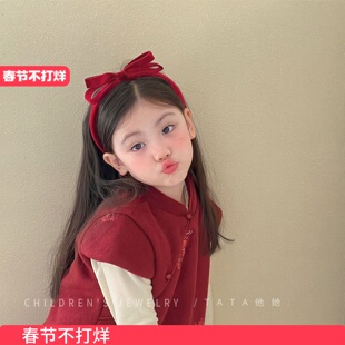 新年酒红丝绒蝴蝶结头饰发箍秋冬高颅顶头箍发饰过年公主发卡头饰