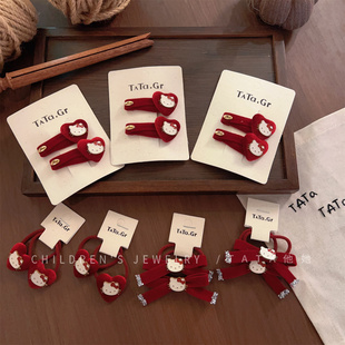 韩系红色Hello Kitty发夹女童甜美可爱蝴蝶结刘海夹宝宝漂亮头饰