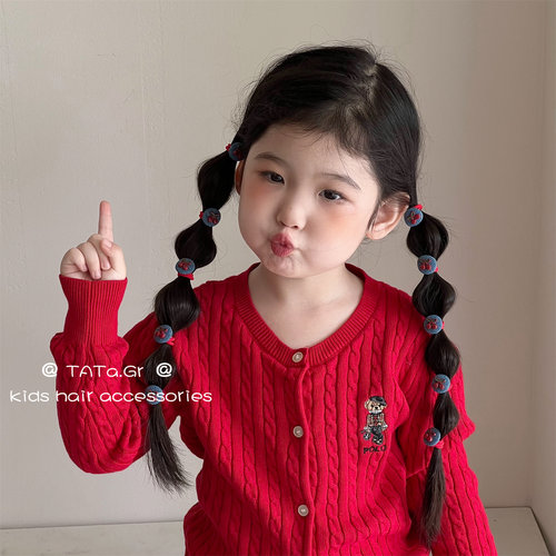 女童牛仔樱桃格子可爱刘海BB夹