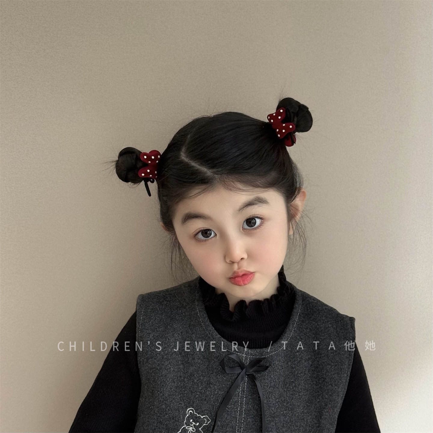 酒红色甜美丝绒波点发圈