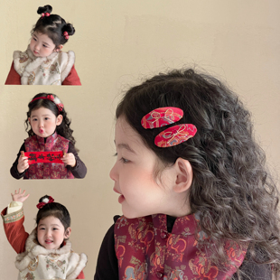 新年新中式织锦发饰儿童BB夹夹对夹头饰国风装饰发夹汉服发卡皮筋