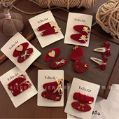 新年红色亮闪闪系宝宝刘海发夹儿童过年喜庆碎发夹侧边夹发卡发饰