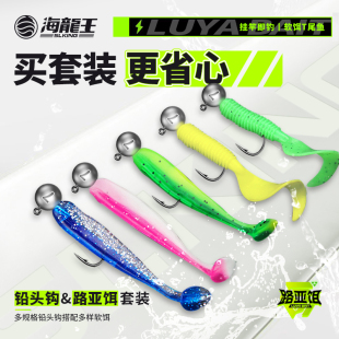 海龙王铅头钩路亚假饵软饵t尾防挂底卷尾假饵套装 路亚盒软虫根钓