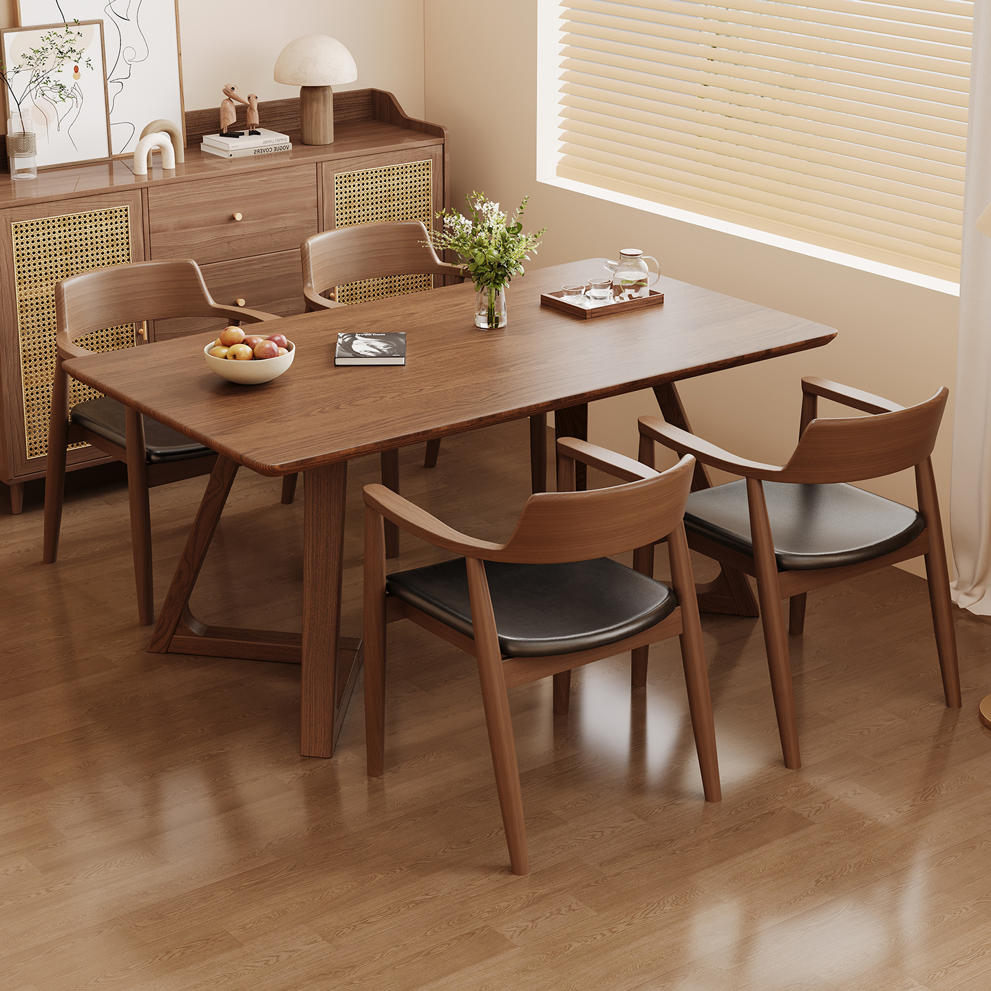 实木餐桌家用饭桌胡桃木大板桌长