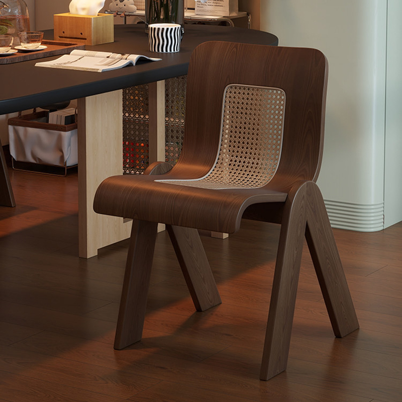 餐桌椅实木靠背椅子复古高级感设计师藤编餐椅家用吃饭凳子茶桌椅