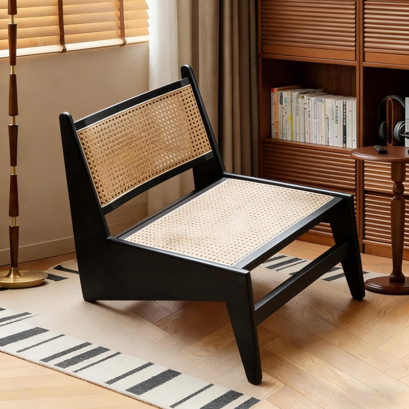 餐桌椅实木靠背椅子复古高级感设计师藤编餐椅家用吃饭凳子茶桌椅