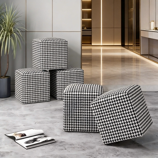小凳子家用创意千鸟格沙发方凳客厅茶几软包板凳入户门玄关换鞋凳
