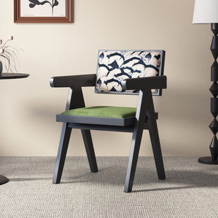 中古餐椅家用餐厅餐桌椅子带扶手昌迪加尔椅覆古软包茶桌凳子靠背