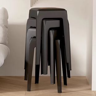 塑料凳子家用加厚方凳软包可叠放餐桌高板凳现代简约客厅备用圆凳