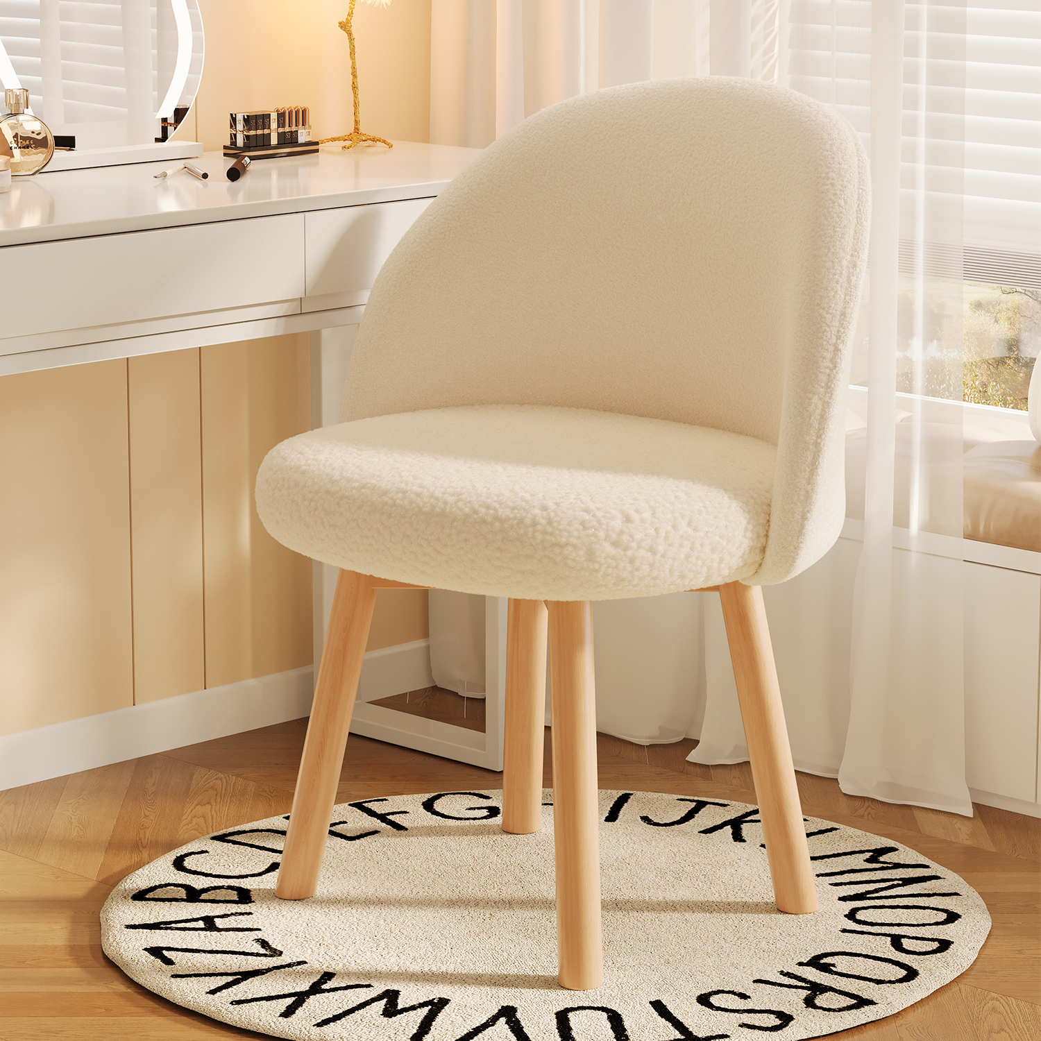 奶油风化妆椅子女生卧室梳妆台