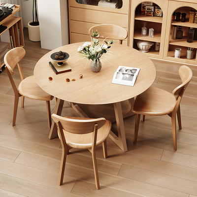 实木圆桌家用原木风餐桌会客接待桌子洽谈桌椅组合阳台休闲咖啡桌