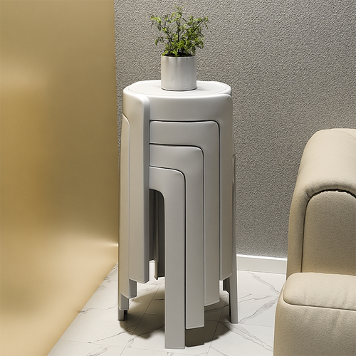 万虎塑料凳子家用可叠放餐桌圆凳