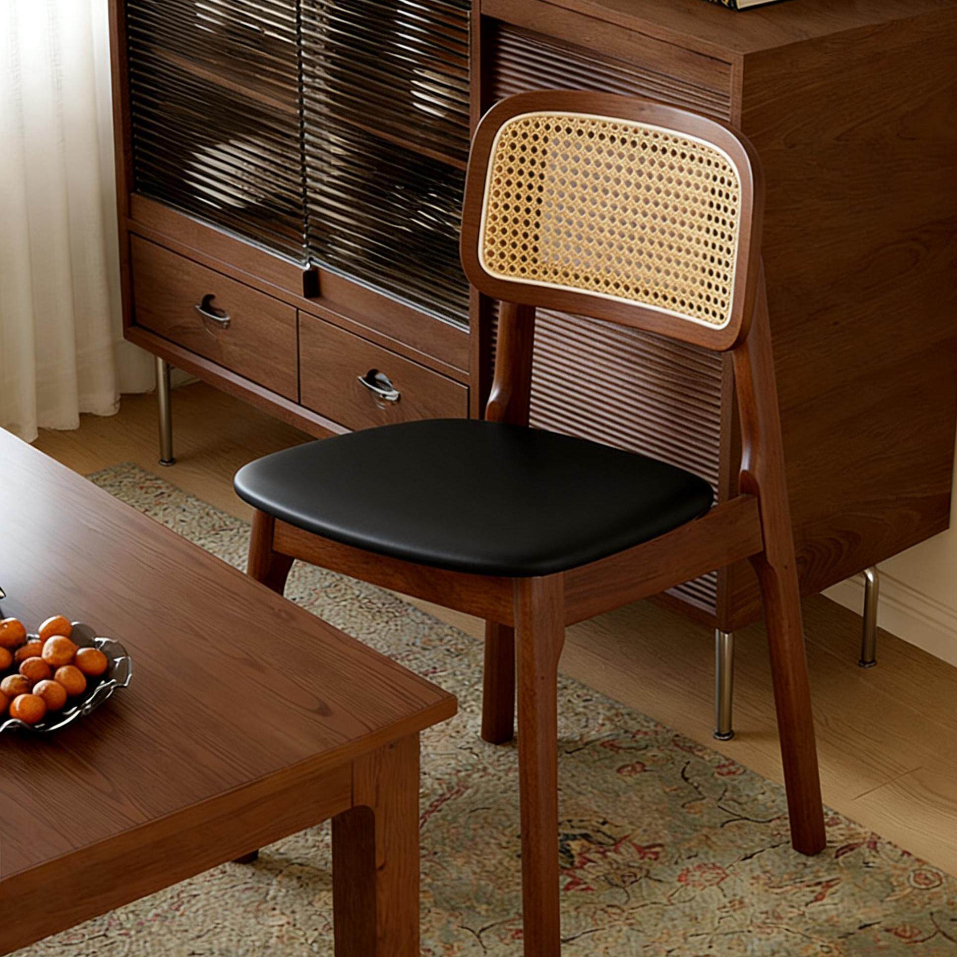 餐桌椅实木靠背椅子复古高级感设计师藤编餐椅家用吃饭凳子茶桌椅