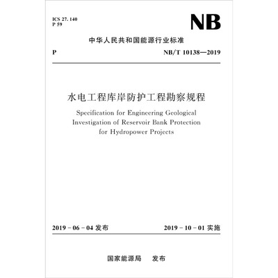 水电工程库岸防护工程勘察规程 NB/T 10138-2019 国家能源局 标准专业科技 新华书店正版图书籍 中国水利水电出版社