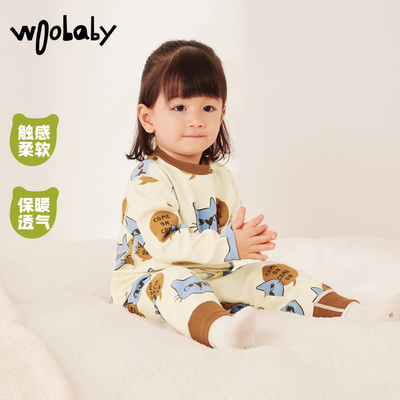 woobaby儿童睡衣秋冬男童加绒女童居家服宝宝家居服