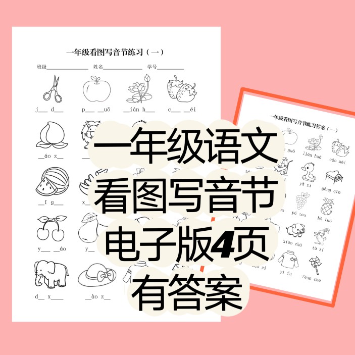 电子版直接下单可打印pdf格式一年级看图写音节练习4页有答案