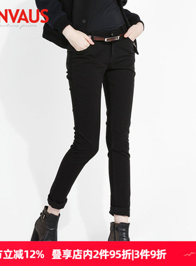 多宝仕秋新款黑色休闲拉链显瘦修身小脚裤铅笔裤女CF3216D