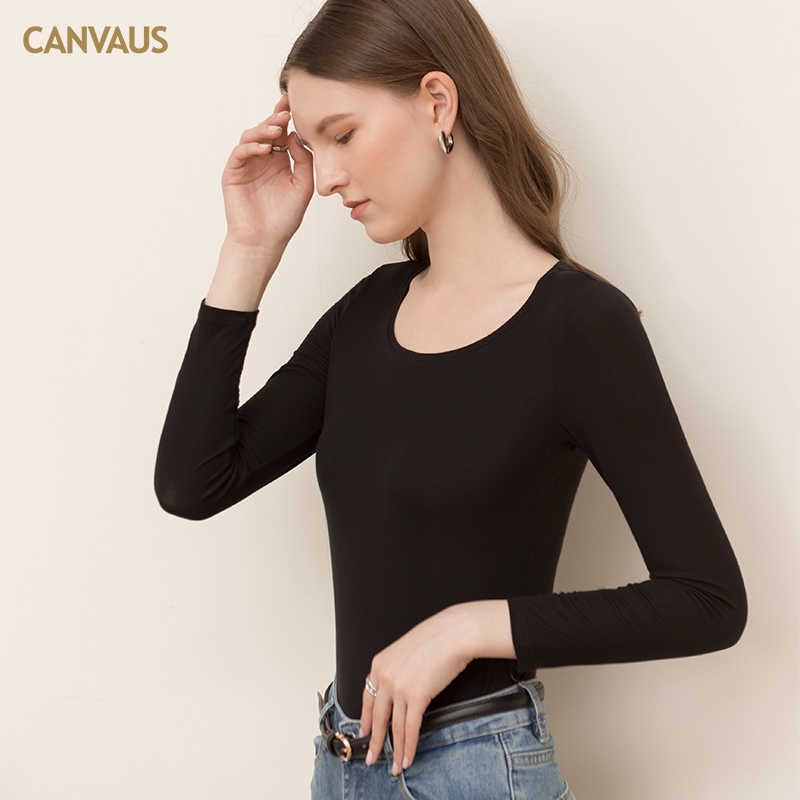 多宝仕韩版春款修身圆领T恤女士黑白色九分袖打底衫内搭低领上衣