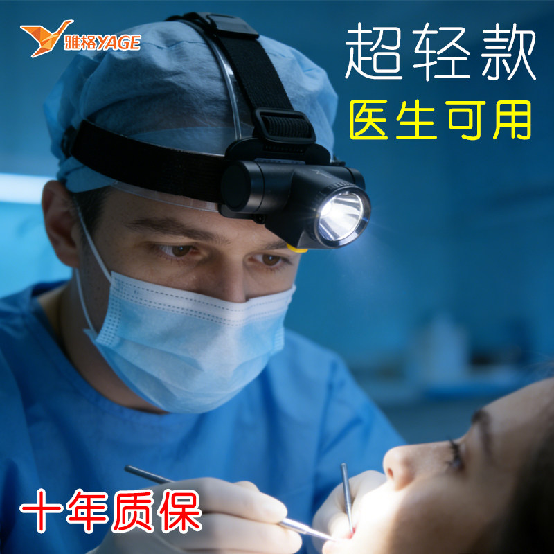 医生可用头灯聚光采耳头灯美容纹身修脚师专用灯超轻便头戴照明灯
