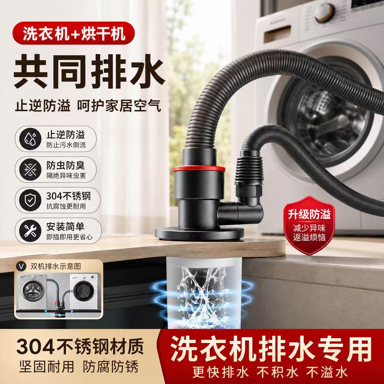 洗衣机下水管地漏接头排水管防臭