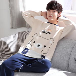 男士睡衣长袖纯棉春秋卡通男款初中学生青少年休闲男式家居服套装