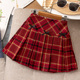 女童半身裙秋冬新款 洋气儿童红色格子短裙韩版 百搭新年女孩百褶裙
