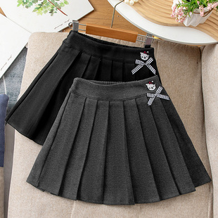 女童秋冬百褶裙冬季儿童半身裙短裙童装洋气百搭毛呢小女孩裙子