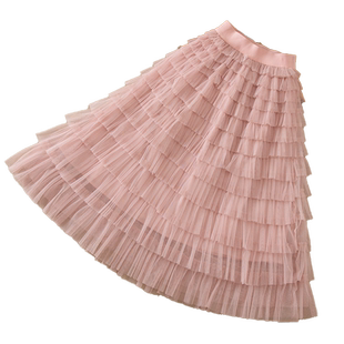 女童半身裙纱裙2026春秋新款中长款蛋糕裙洋气儿童公主裙子春装