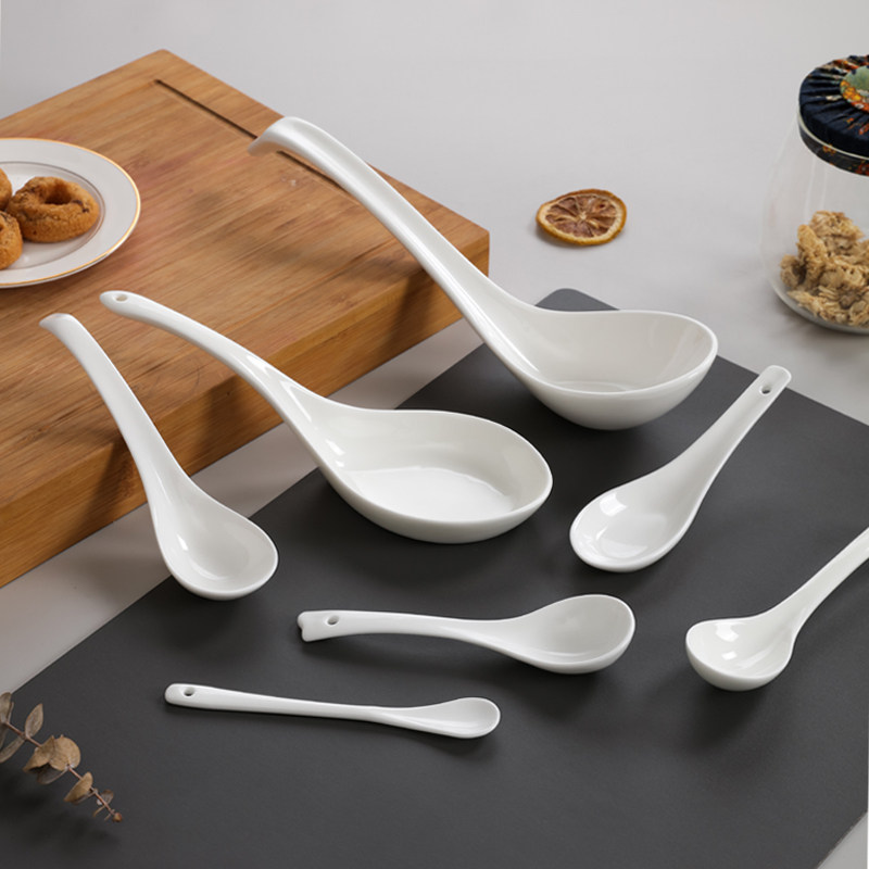 纯白骨瓷勺子10个装家用陶瓷汤匙调羹米饭勺小勺长柄汤勺平底小勺,餐饮具,调羹/饭勺,淘宝优惠券,粉丝福利购,淘宝优惠卷