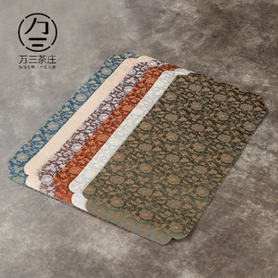 防水桌旗茶台垫子家用茶室精致茶桌 缠枝莲双面提花茶席新中式