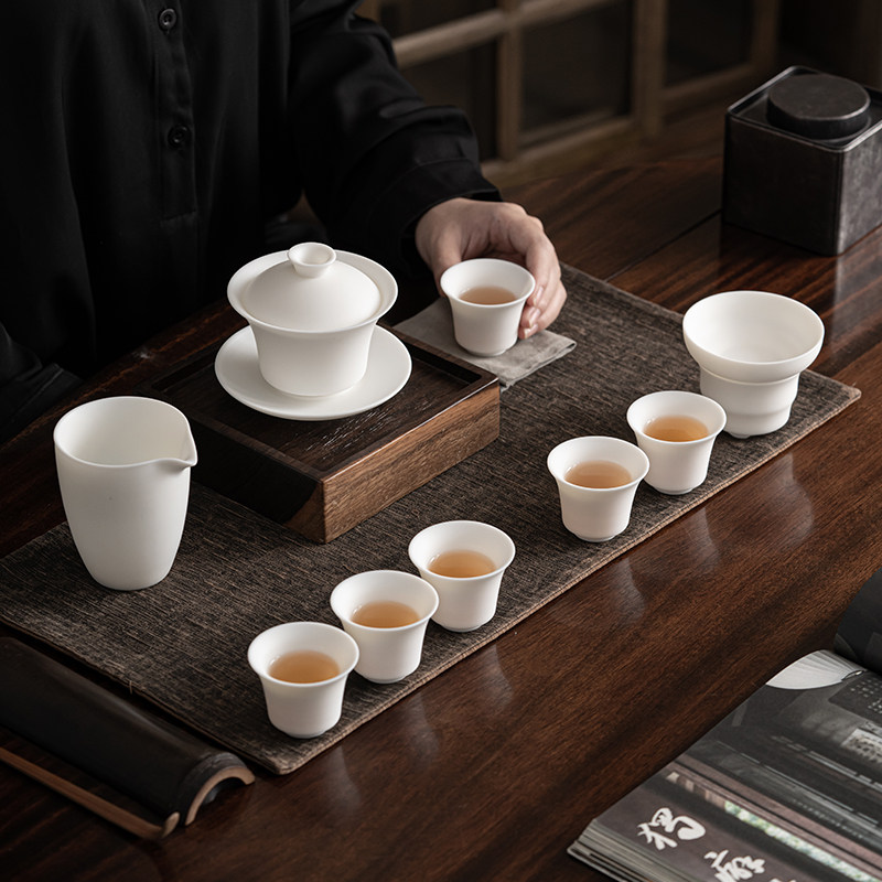 德化白瓷高端素烧羊脂玉瓷家用功夫茶具茶杯整套盖碗公杯礼品商用