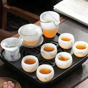 水墨琉璃茶具套装 家用高档轻奢高端办公室泡茶壶盖碗玻璃功夫茶杯