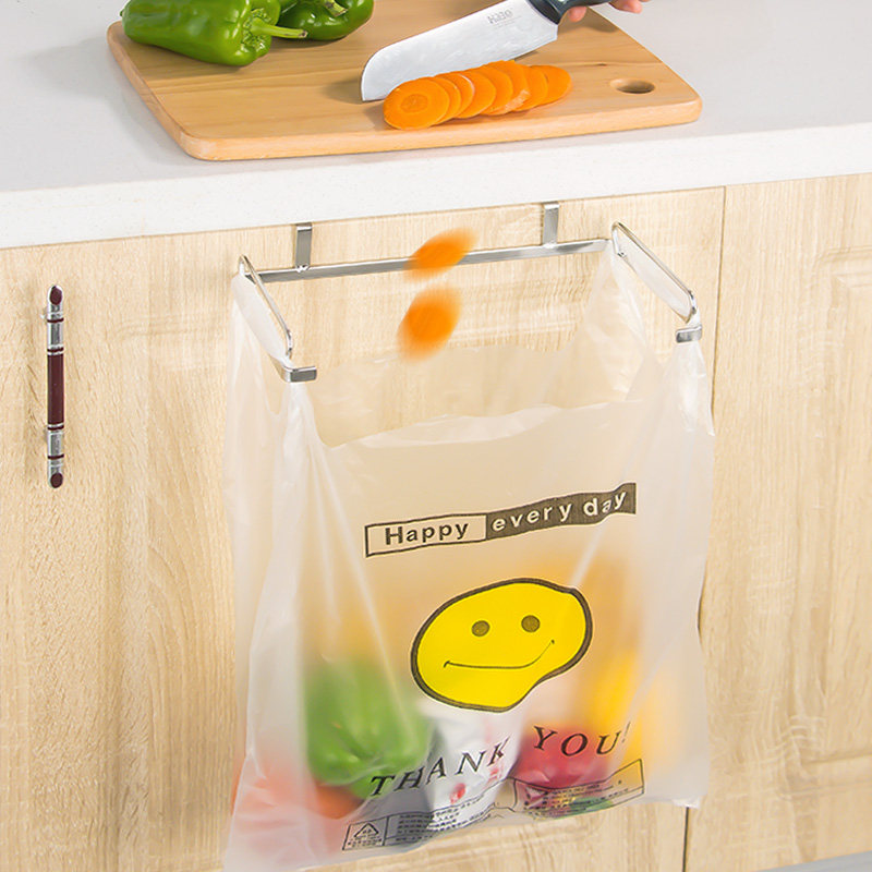 垃圾架支架橱柜门背式塑料袋挂架304不锈钢厨房挂式垃圾桶支撑架