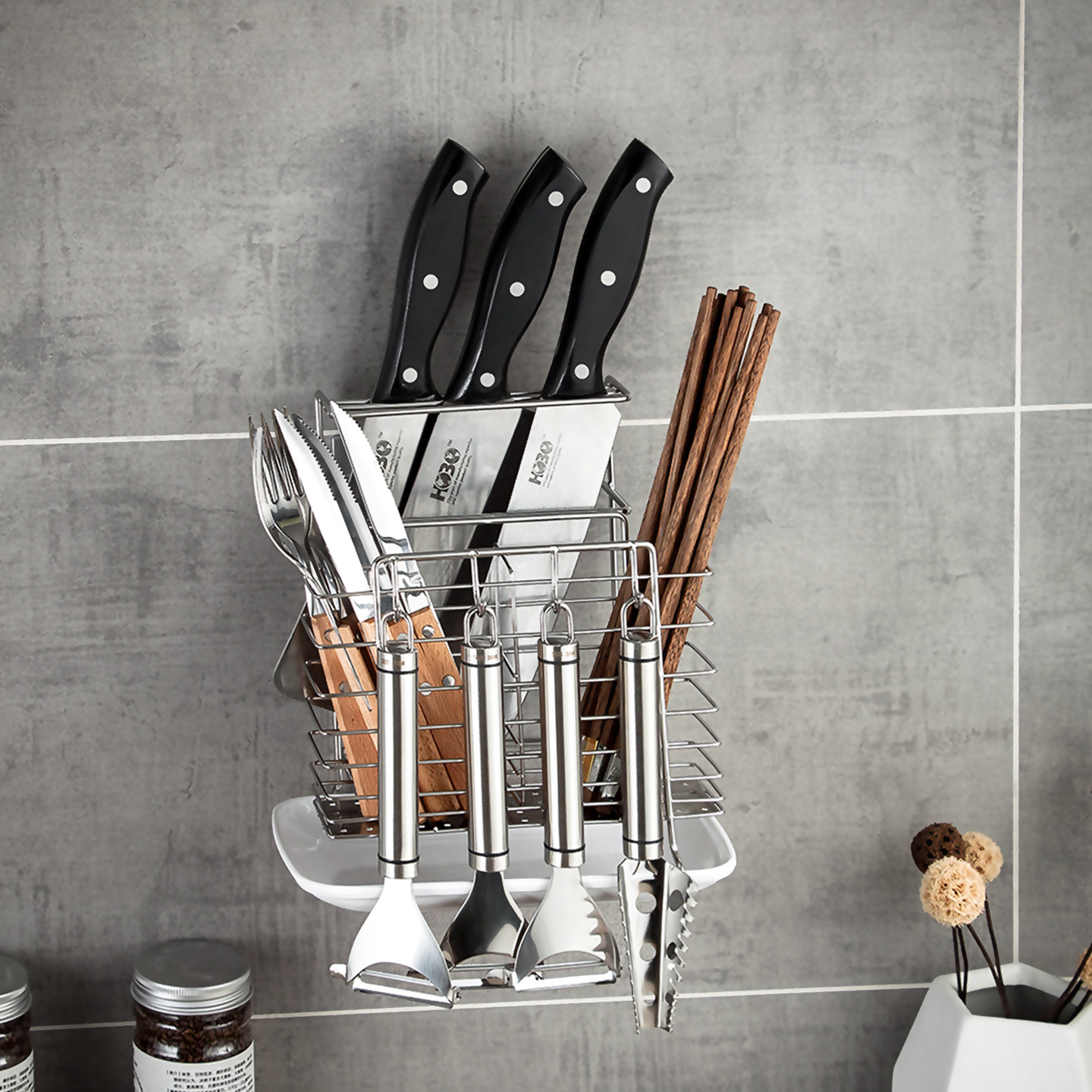 厨房刀架置物架壁挂式304不锈钢