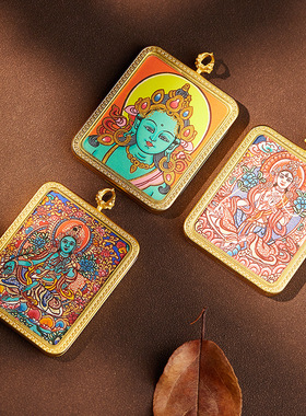 藏式手绘描金唐卡绿度母白度母