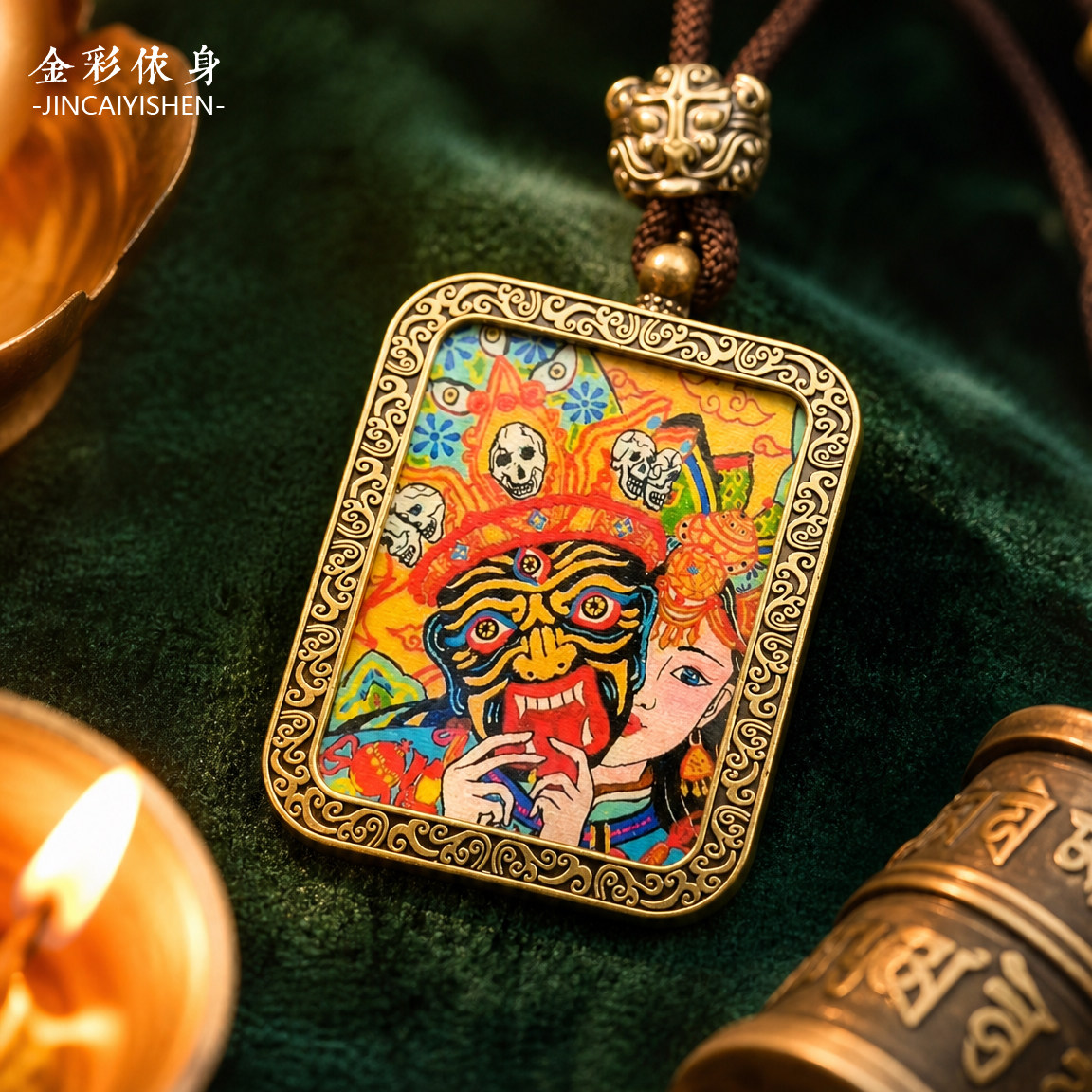 藏式双面财神唐卡吊坠图片