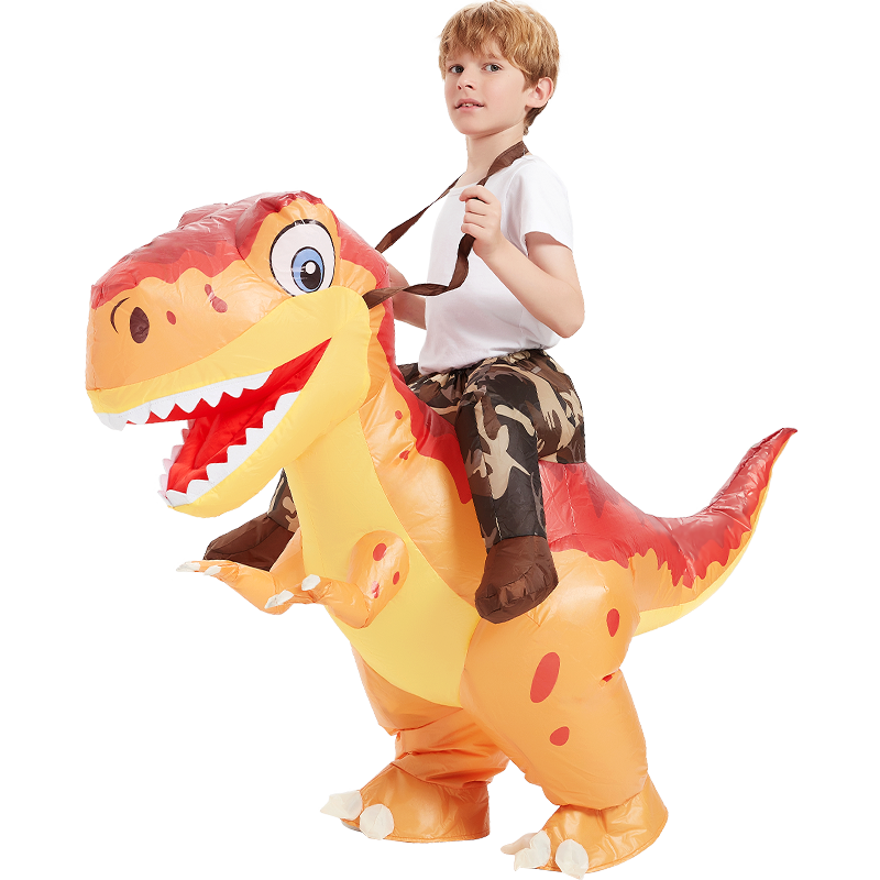 万圣节儿童服装搞笑搞怪亲子卡通动物坐骑裤子霸王龙恐龙充气衣服