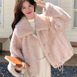 上衣 独特超好看流行爆款 粉色甜美皮毛一体毛毛外套女2025冬季 新款